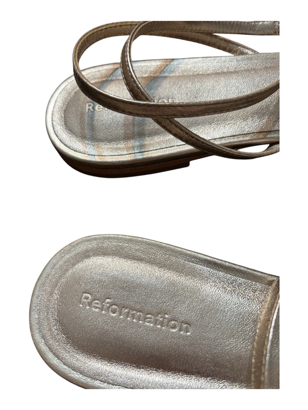 Reformation Metallic Gold Knot Front Ankle-Tie Sandals - Picture 3 of 9